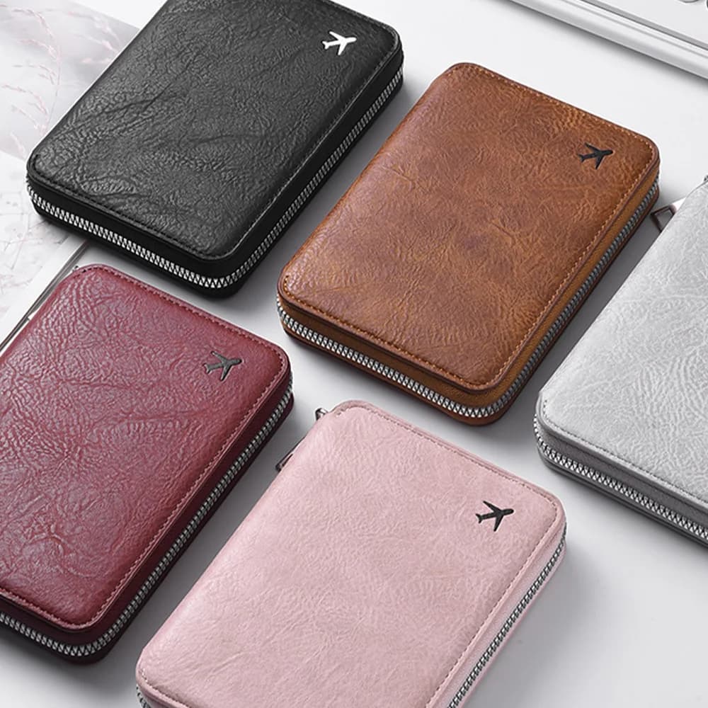 Zippered ID passport case, large capacity ticket organizer card case, travel passport holder A-DH