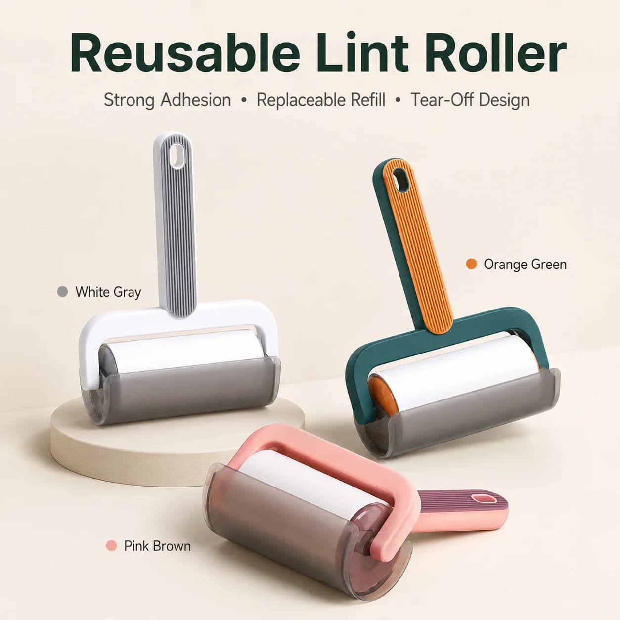 Reusable Lint Roller with Cover, 10cm Wide 60-Sheet Sticky Paper Roll for Pet Hair, Dust and Clothes Cleaning