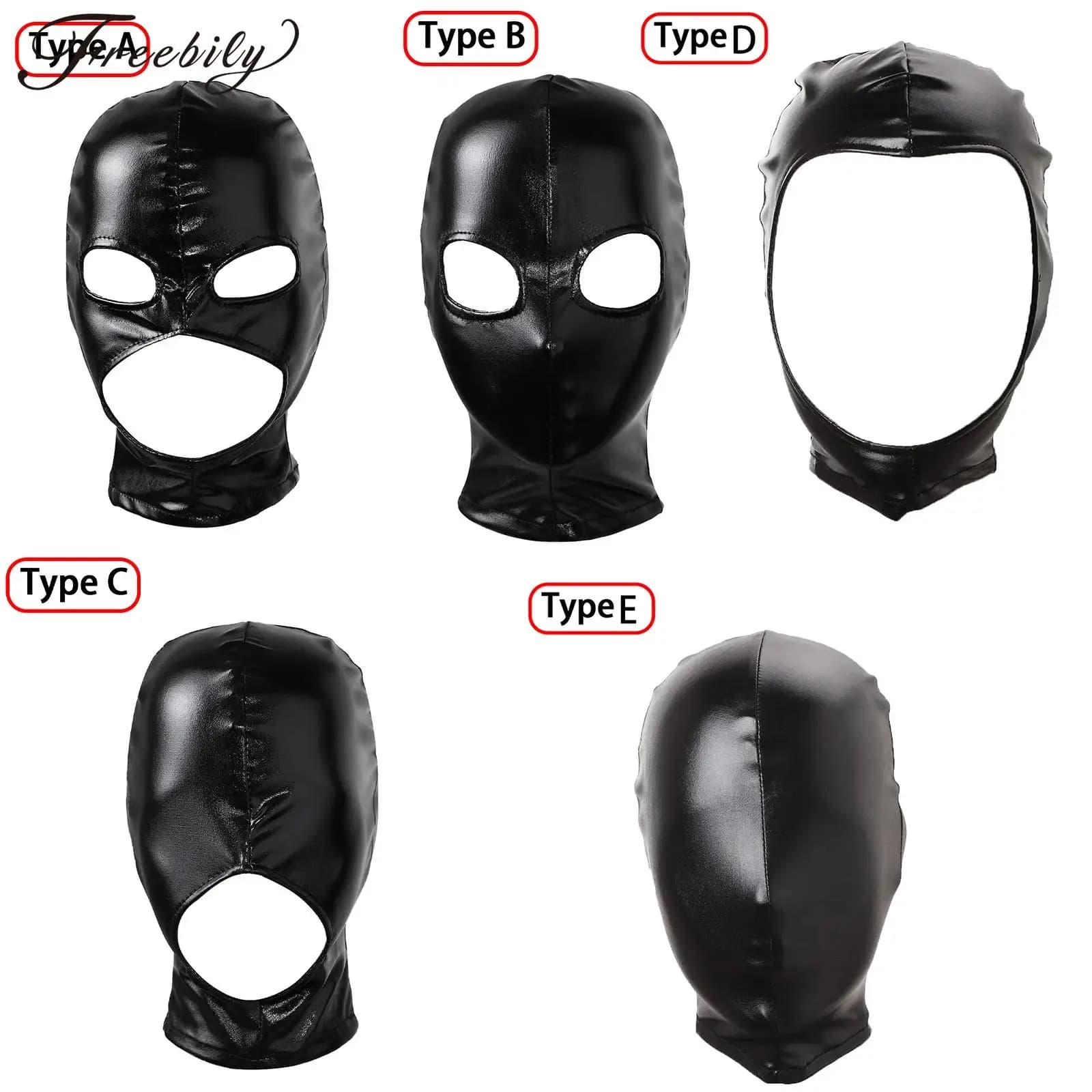 Donna Uomo Cosplay Maschera per il viso Sexy PU Pelle Maschera per la testa in lattice Occhi aperti Bocca Naso Bondage Passamontagna Copricapo