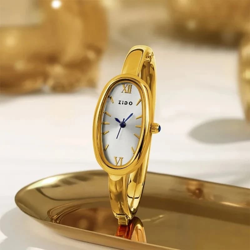 Orologio da Donna alla Moda con Quadrante Ovale Romano, Semplice Orologio al Quarzo Dorato, Bracciale di Lusso, Regalo per Donne