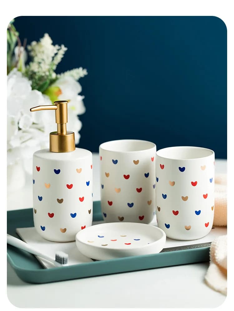 Set di accessori per il bagno in ceramica bottiglia di lozione Dispenser di sapone liquido porta tazza di collutorio scatola di sapone accessori per il bagno