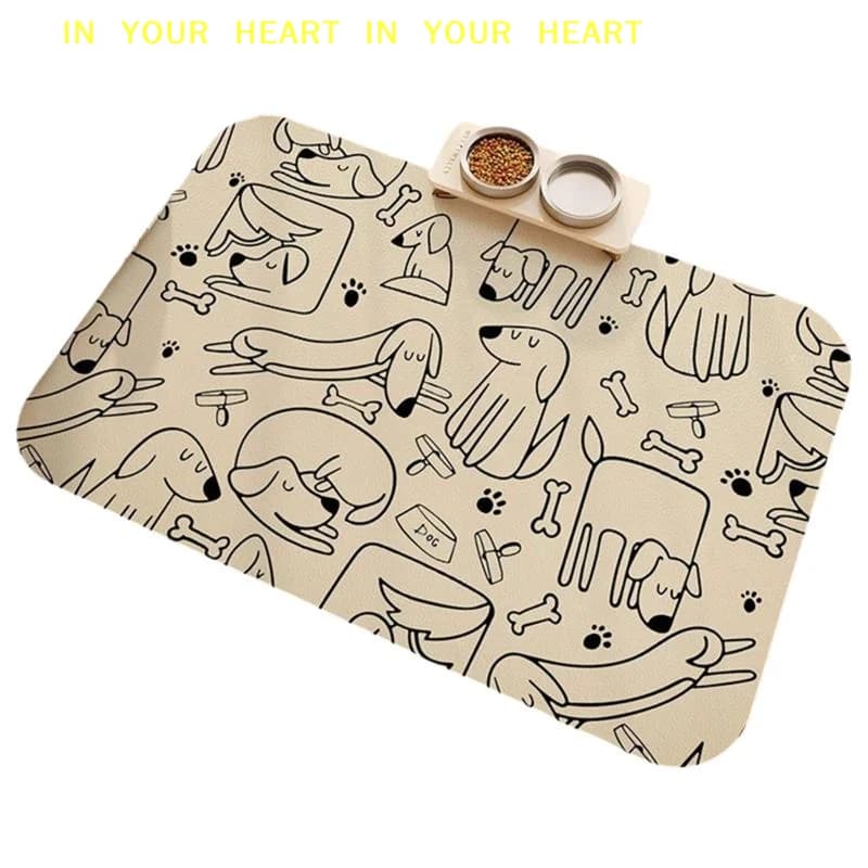 【X】Waterproof Feeding Mat for Cats and Dogs Holds 2 Food Water Bowls Non Slip Base Durable Pet Placemat for Table Kitchen