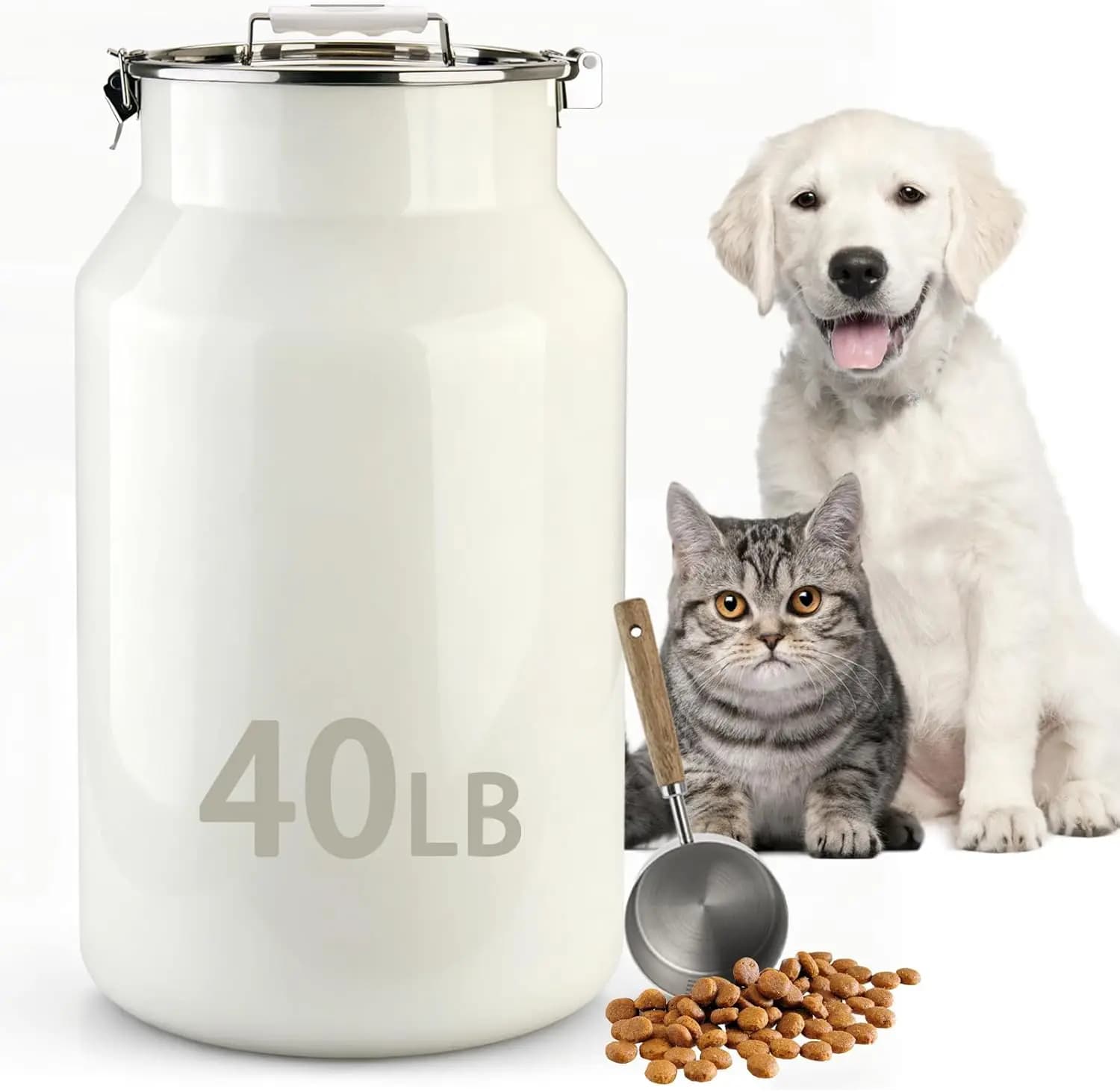 Contenitore Grande in Acciaio Inossidabile per Alimenti per Animali Domestici 40 lb/38 Qt, Coperchio Ermetico con Paletta, Contenitore in Metallo 304 per Cibo per Cani e Gatti