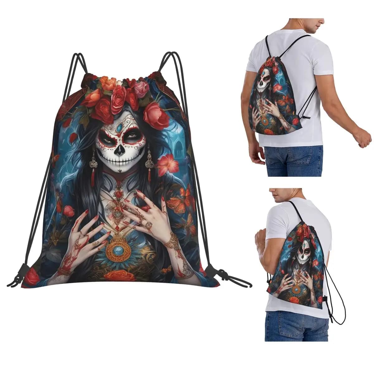 Zaini Mexican Catrina Sugar Skull Lady, borse alla moda con coulisse, borse sportive, borse per libri per uomo, donna, studenti