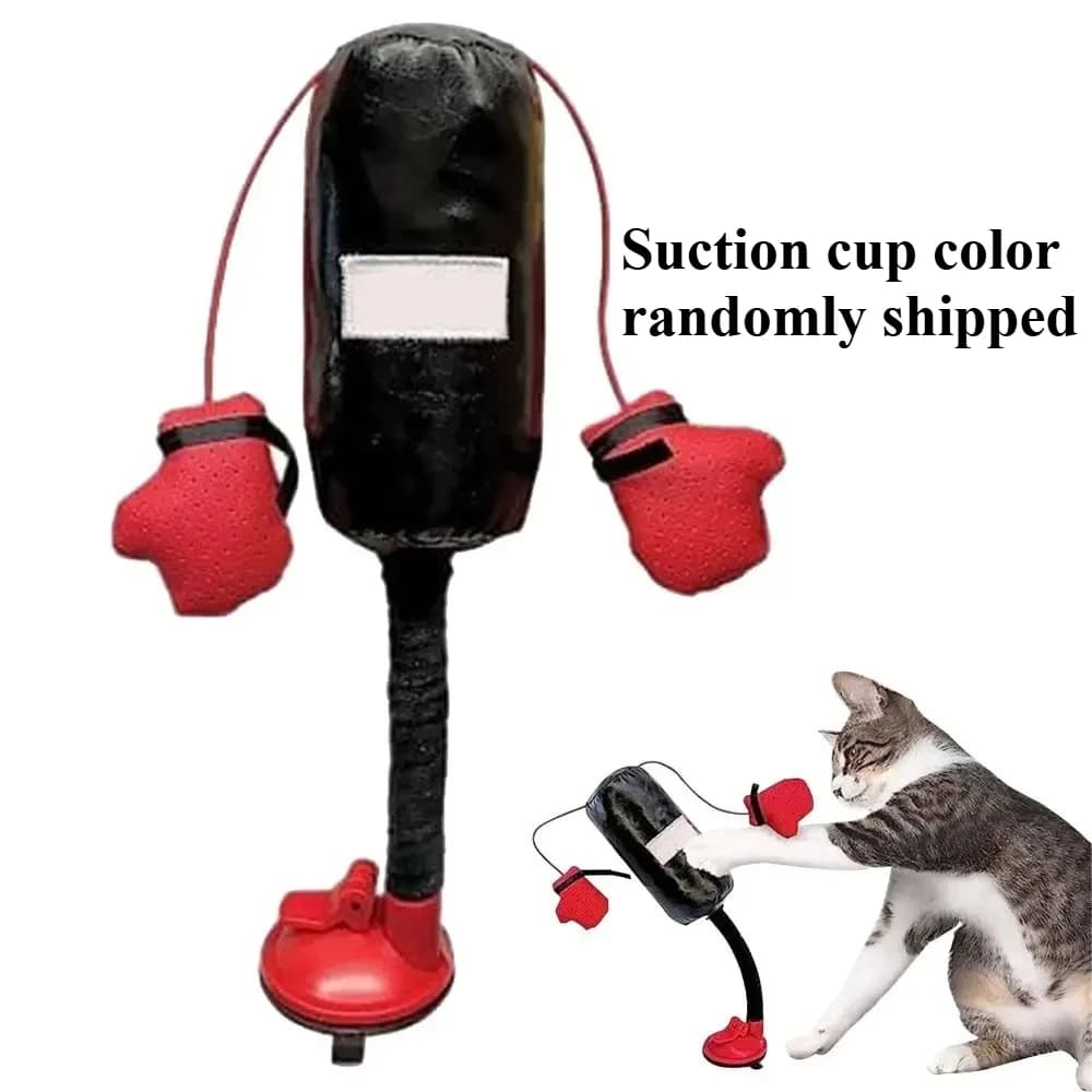 Cat-shaped boxing toys with gloves and suction cups, for kittens and adult cats, casual color, for interior