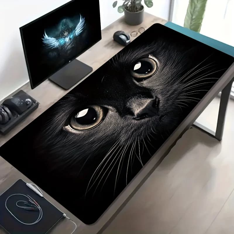 CIFBUY Large Esports Gaming Mouse Pad BlackCatBig Eyes Washable Rubber Base Large Desk Mat Office Computer Decor Stain-Resistant