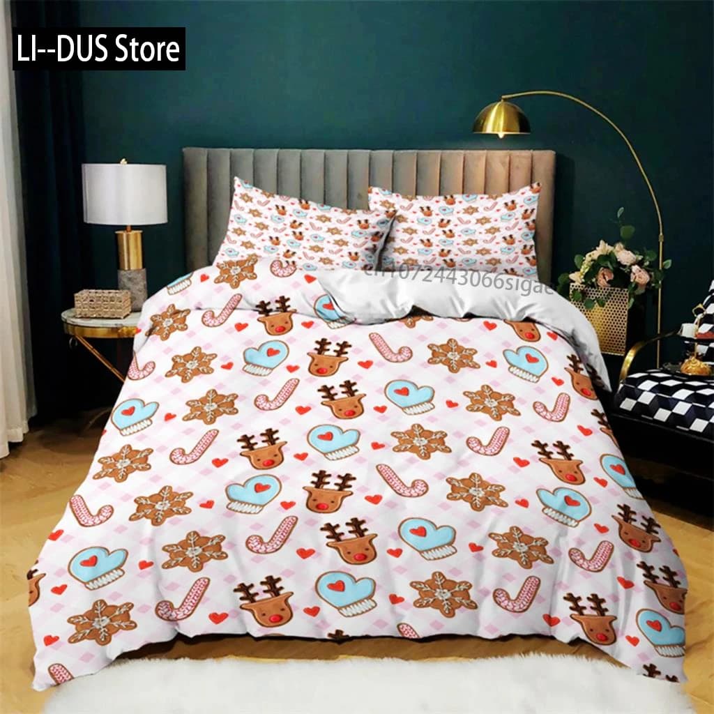 Buon Natale Copripiumino Babbo Natale Pupazzo di neve Set di biancheria da letto in microfibra 2/3 pezzi Copripiumino per cartoni animati Regali per le vacanze Decor Bambini