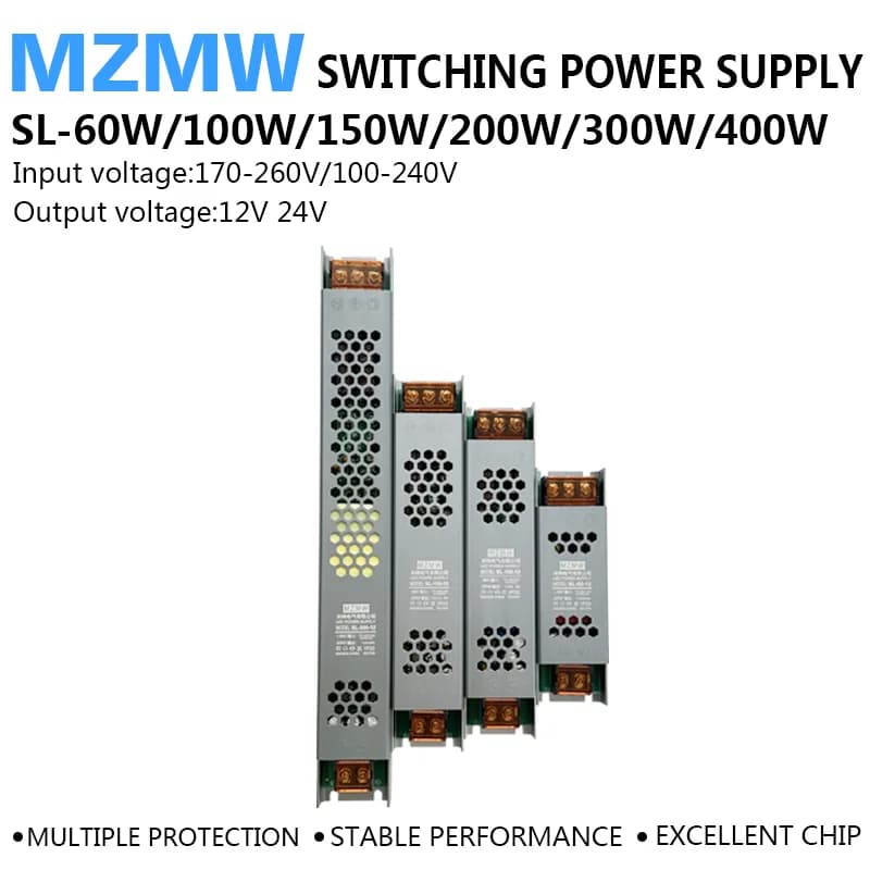 Ultrathin LED Driver 60W 100W 150W 200W 300W 400W 170-260V AC/DC 12V 24V Power Supply Light Strip Transformers Converter Adapter