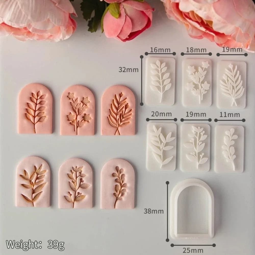 7Pcs Set Clay Earring Molds Set Fresh Plant Pattern Embossing Design Botanical Leaf Pattern Molds Flower Leaves Stamps
