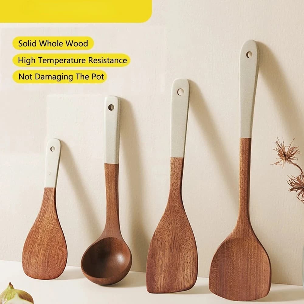 Spatola in Legno di Ebano Antiaderente, Speciale per Salta in Padella, Resistant to Heat, Cucchiaio per Riso e Zuppa, Utensili di Cucina