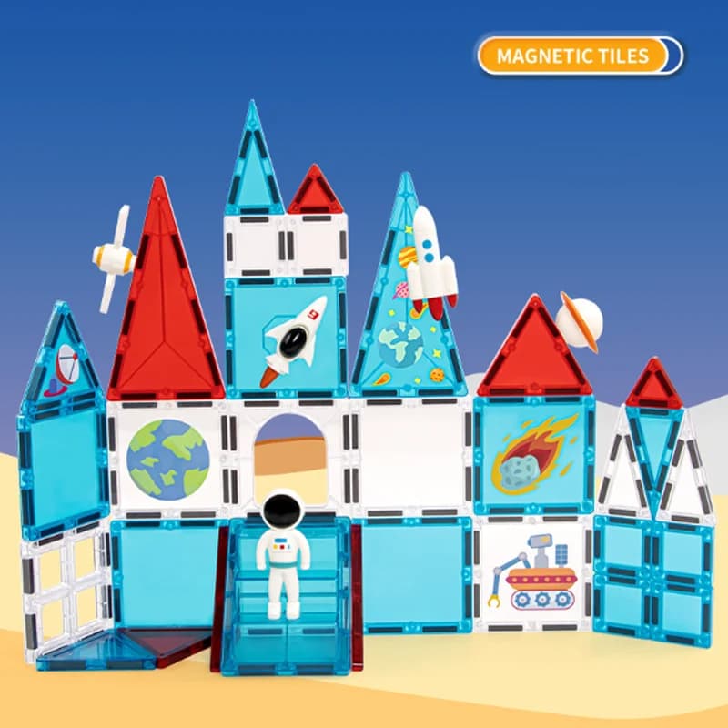 Piastrelle Magnetiche da 7,5 CM a Tema Spaziale e Astronauti, Blocchi da Costruzione Magnetici, Giocattoli Educativi per Bambini, Giochi Fai-da-Te
