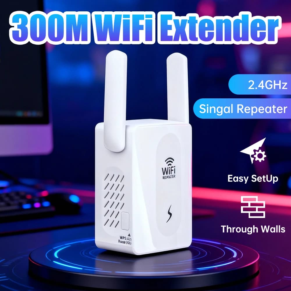 300Mbps WiFi Repeater 2.4GHz Wireless Signal Booster Range Extender with Easy Setup Through Walls for Home Router