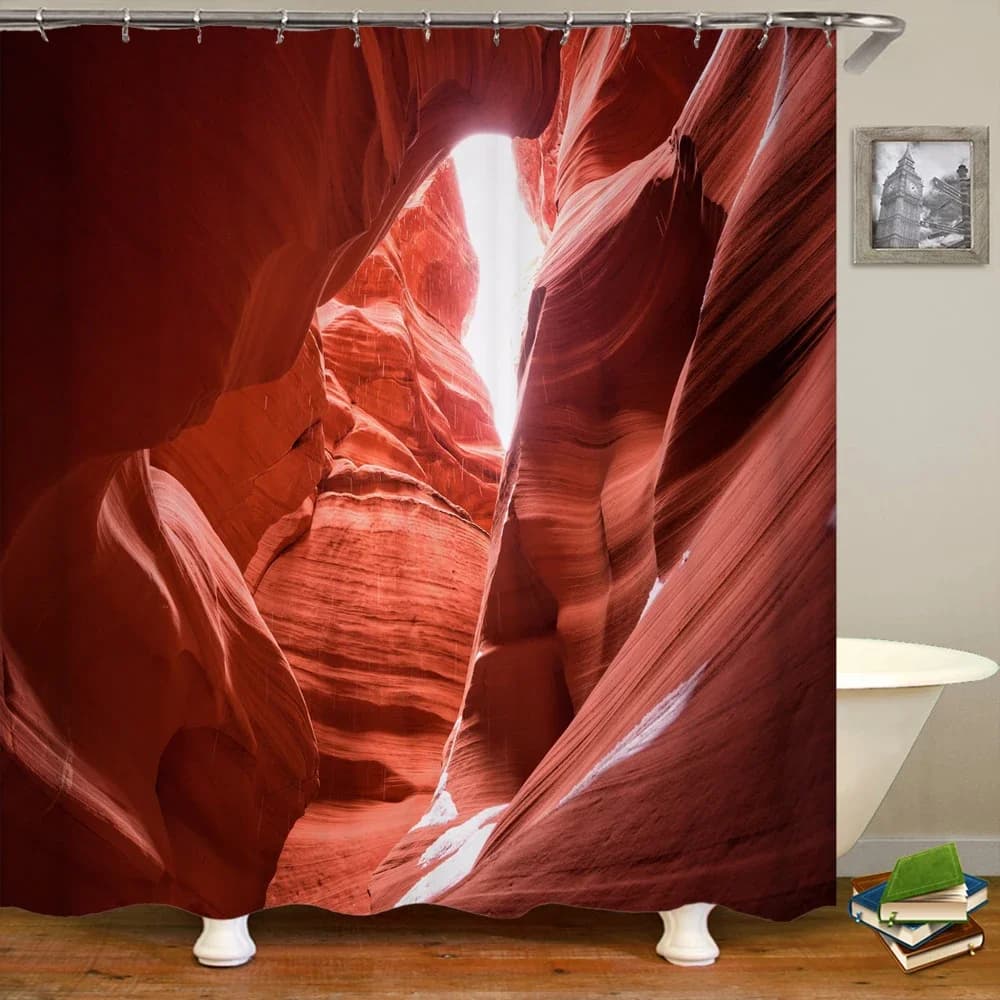 Tenda da doccia con bellissimo paesaggio di grotte e canioni, tende da bagno stampate in 3D, schermo da bagno in tessuto impermeabile in poliestere con 12 ganci