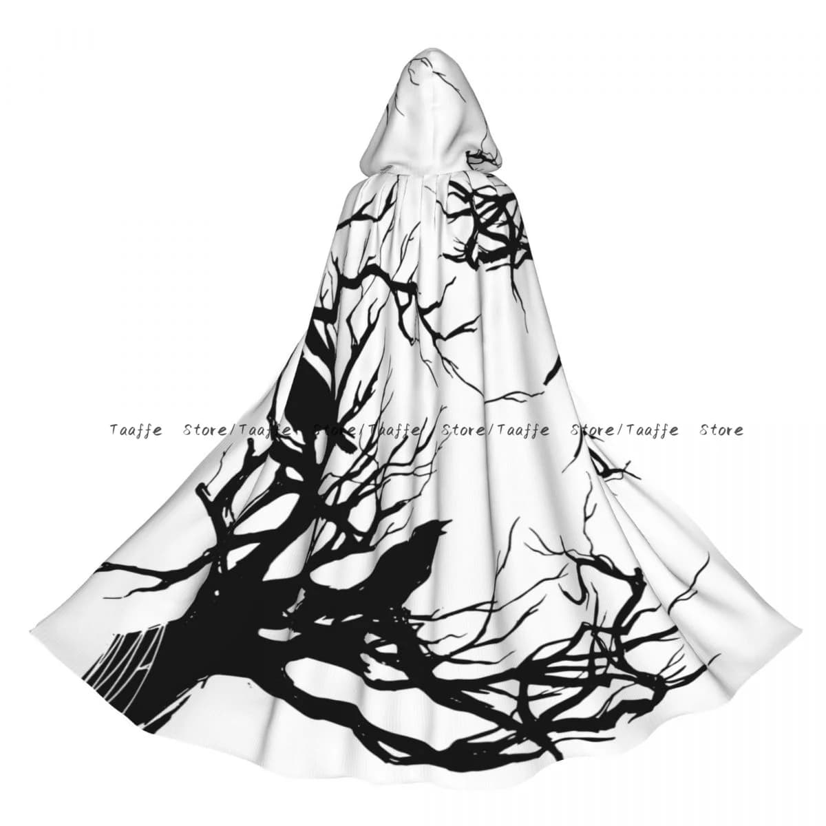 Adult Tree Branches Twigs And Black Ravens Cloak Cape Hooded Medieval Costume Witch Wicca Vampire Halloween Costume Dress Coat