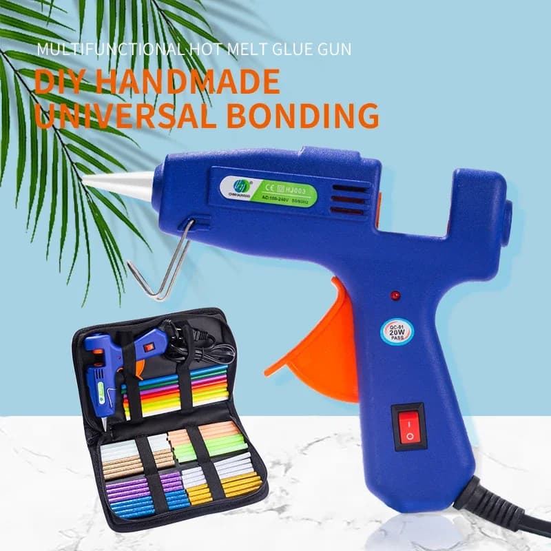 Mini pistola per colla Hot Melt 20W pistola per Silicone Hot Melt ad alta temperatura Set strumento di riparazione per artigianato fai da te con bastoncini di colla da 8 pezzi 7mm