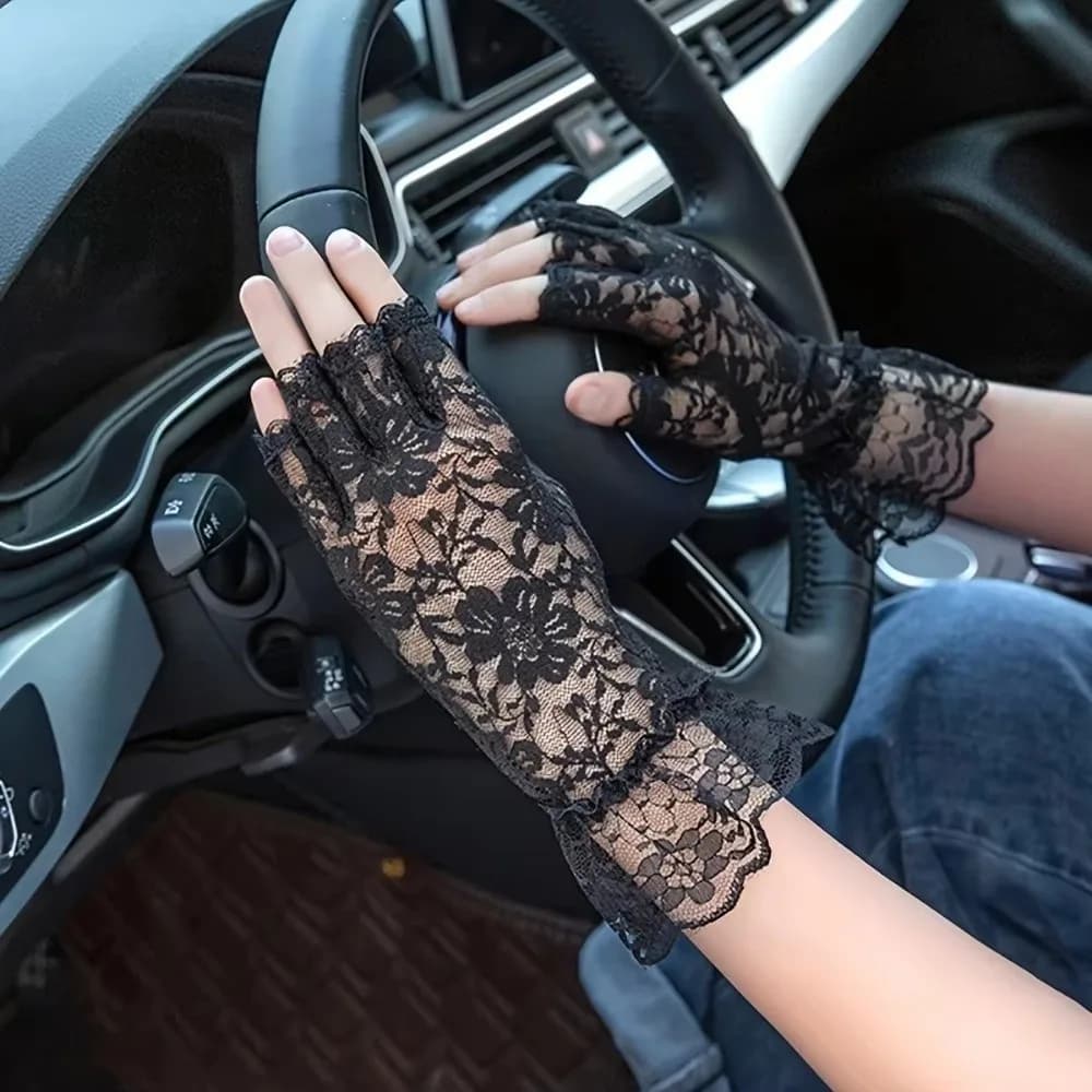 Guanti in pizzo a mezze dita alla moda, sottili, tinta unita, protezione solare, elastici, traspiranti, touchscreen, accessori da sposa