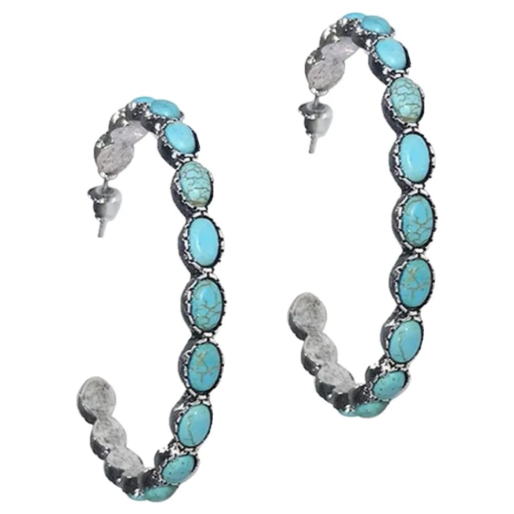 1 Paio di Orecchini Vintage con Perline Turchesi a Forma di C in Metallo per Donna, Gioielli Bohemien alla Moda per Uso Quotidiano