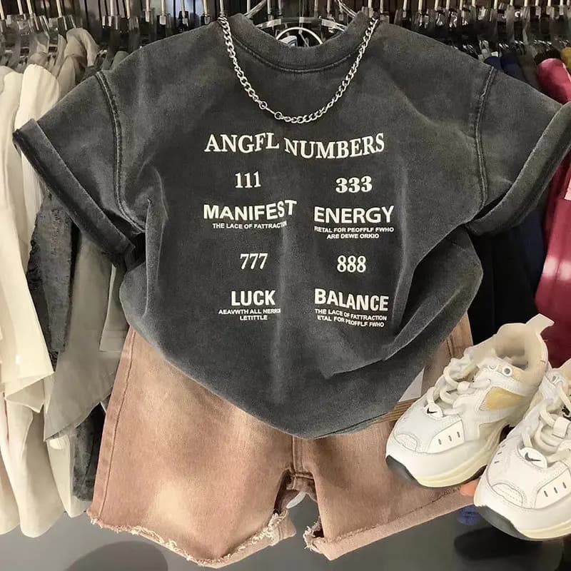 2025 Boys' Short Sleeved T-shirt Stylish and Stylish Summer Outfit Baby Children's Trendy Brand Washed Worn Cotton