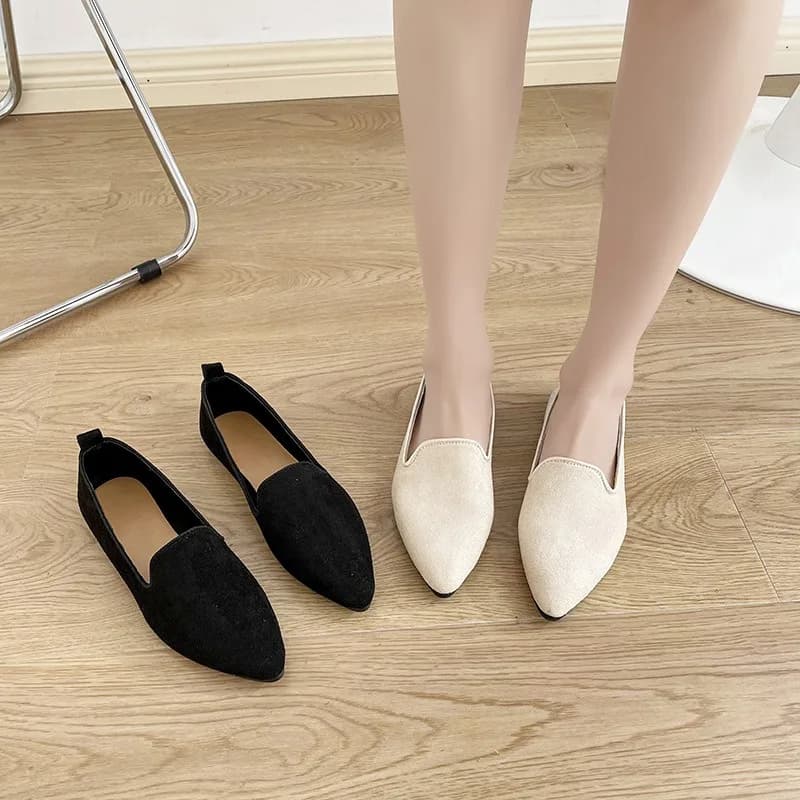 Suede Pointed Toe Flat Single Shoes Womens Work Shoes Summer Large Size Untied Casual Loafers Luxury Shoes for Women