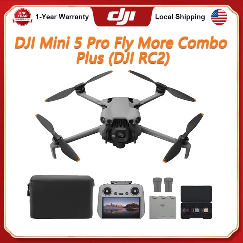 DJI Mini 5 Pro Fly More Combo PLUS Drone with Camera Bundle with DJI RC 2 Controller, 1-Inch CMOS, 4K Drone for Beginners, Obstacle Sensing, ActiveTrack 360°, 225° Gimbal Rotation, Extended Battery Life