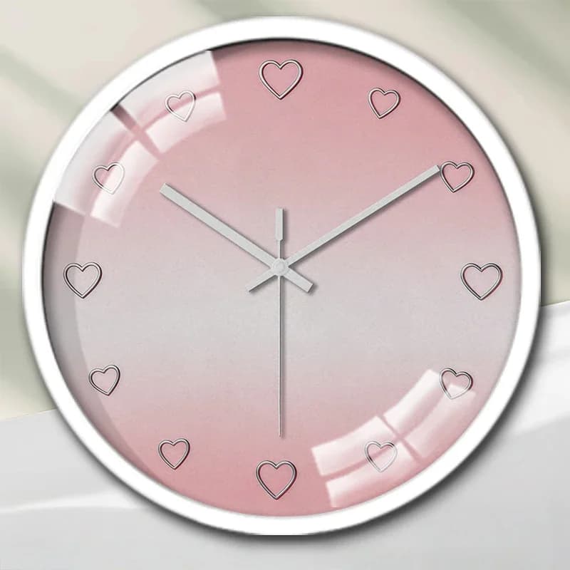 Orologio da parete silenzioso rotondo con cornice a forma di cuore rosa, adatto per soggiorno, scuola, studio, camera da letto, regali per bambini