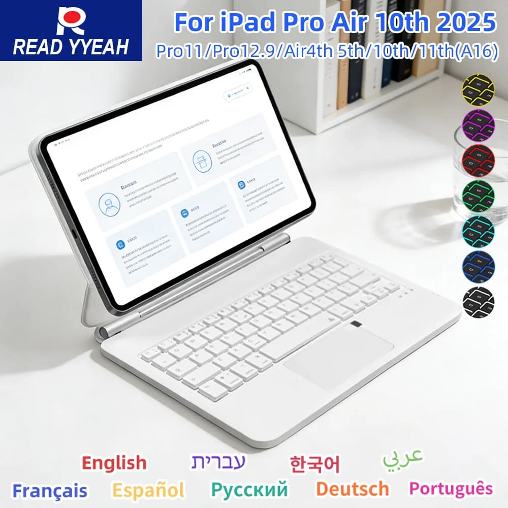 Magic Keyboard with magnetic function for iPad Air 4 5 10.9in, iPad Pro 12.9in (10th generation) A16 2025, Smart Cover Case for Tablet 2018-2025