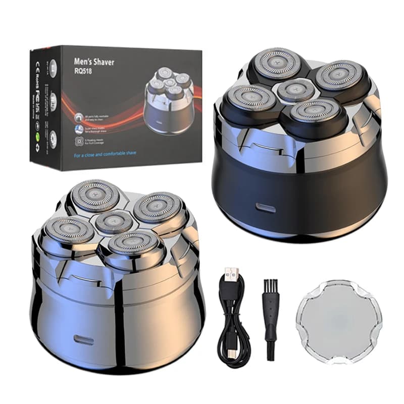 Magnetic Adsorption Electric Razor with Travel Block 2 Speed 5D Floating Blade Shaving Head Rechargeable Haircut