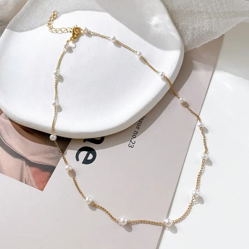 New Gold Beaded Pearl Choker Necklace Kpop Goth Style Short Collar Neck Chain Pendant Jewelry For Girls Women Daily Party Wholesale Dropshipping