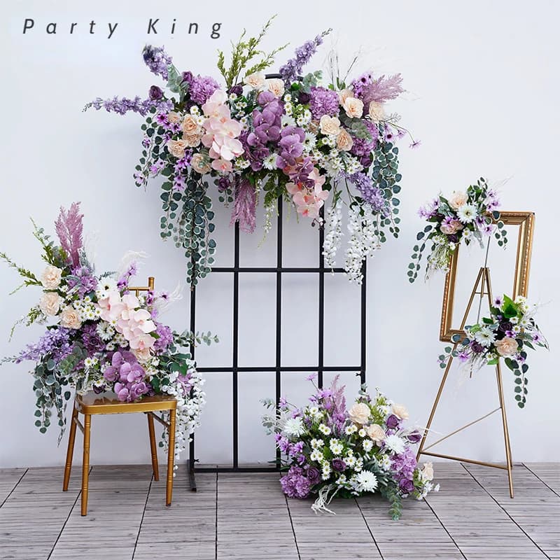 Fiori Artificiali di Lavanda Viola e Piante Verdi per Composizioni Floreali ad Arco Nuziale, Sfere Appese e Decorazioni per la Casa, Fiori Finti per Eventi