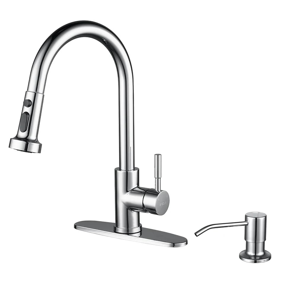 Mirror Chrome Paint Pull Down Kitchen Faucet with Soap Dispenser for Kitchen Sink,Single Handle SUS 304 Sink Faucet