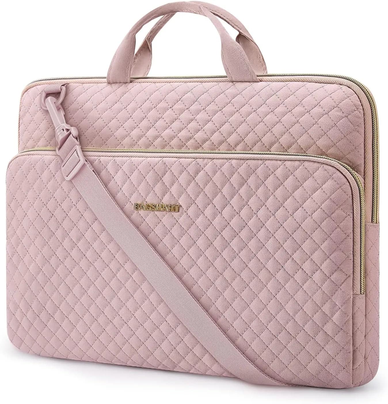Borsa porta laptop da 15,6 pollici per donna, leggera con tracolla, maniglia e tasca, rosa