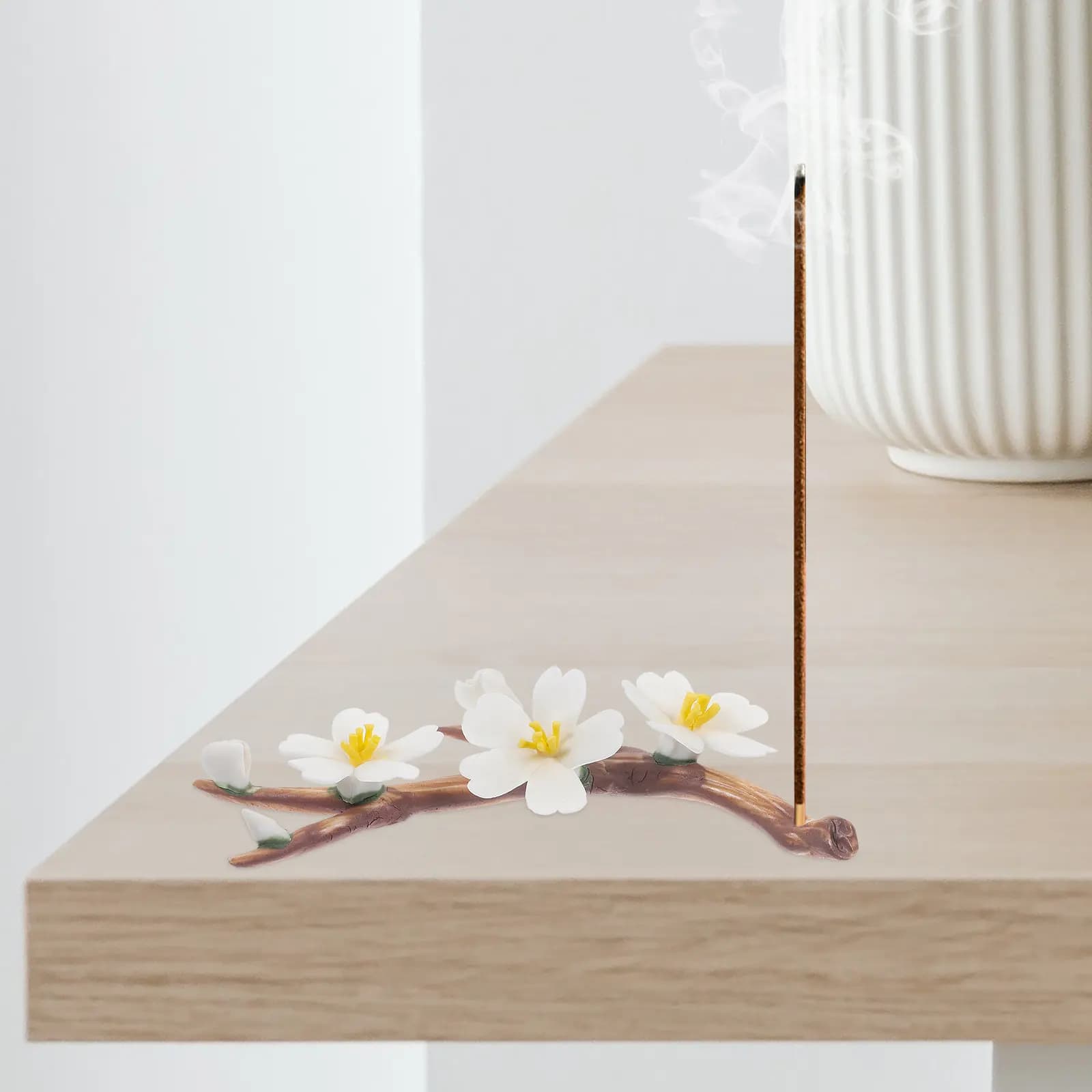 Ceramic Incense Burner Holder for Sticks Decorative Flower Branch Shaped Aroma Diffuser Non Wobble Base for Restaurant