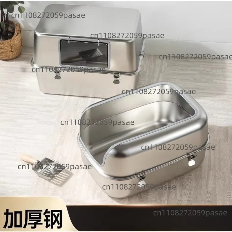 Oval Oversized Stainless Steel Litter Box Stainless Steel Cat Litter Box, Splash-proof Fully Enclosed Cat Toilet