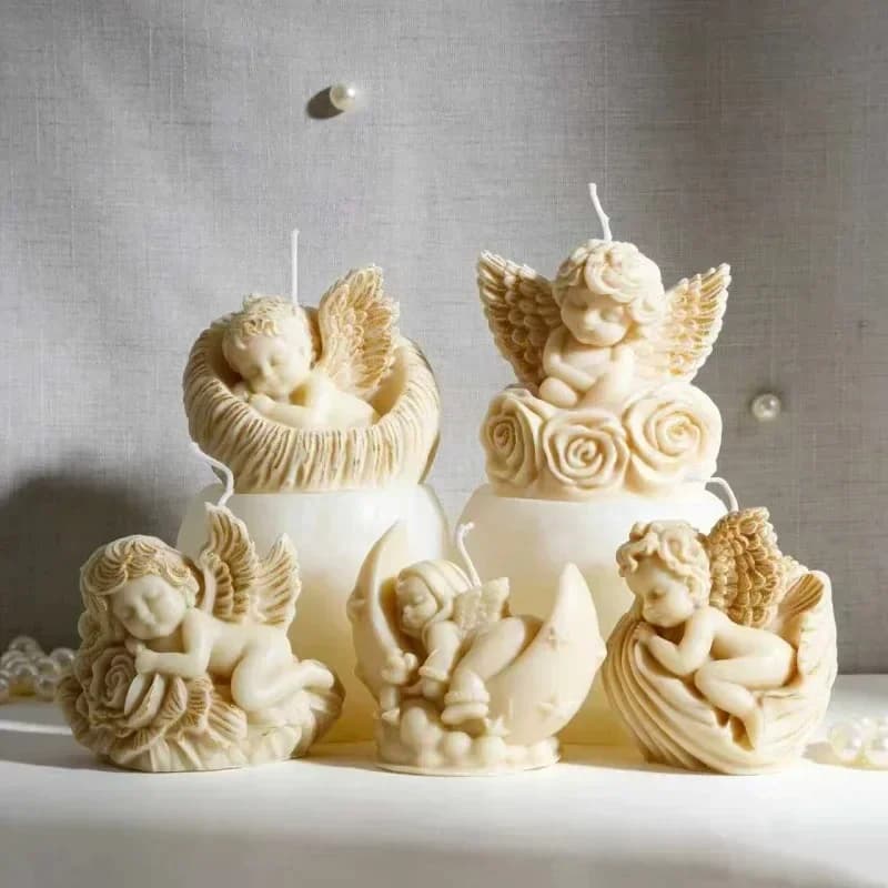 Stampi in Silicone a Forma di Angelo per Candele, Design 3D Cherub SleepMoon, Simpatico Modello con Ali di Rosa, per Resina Aromatica Fai-da-Te, Decorazioni per la Casa, Ultimi Modelli 2026