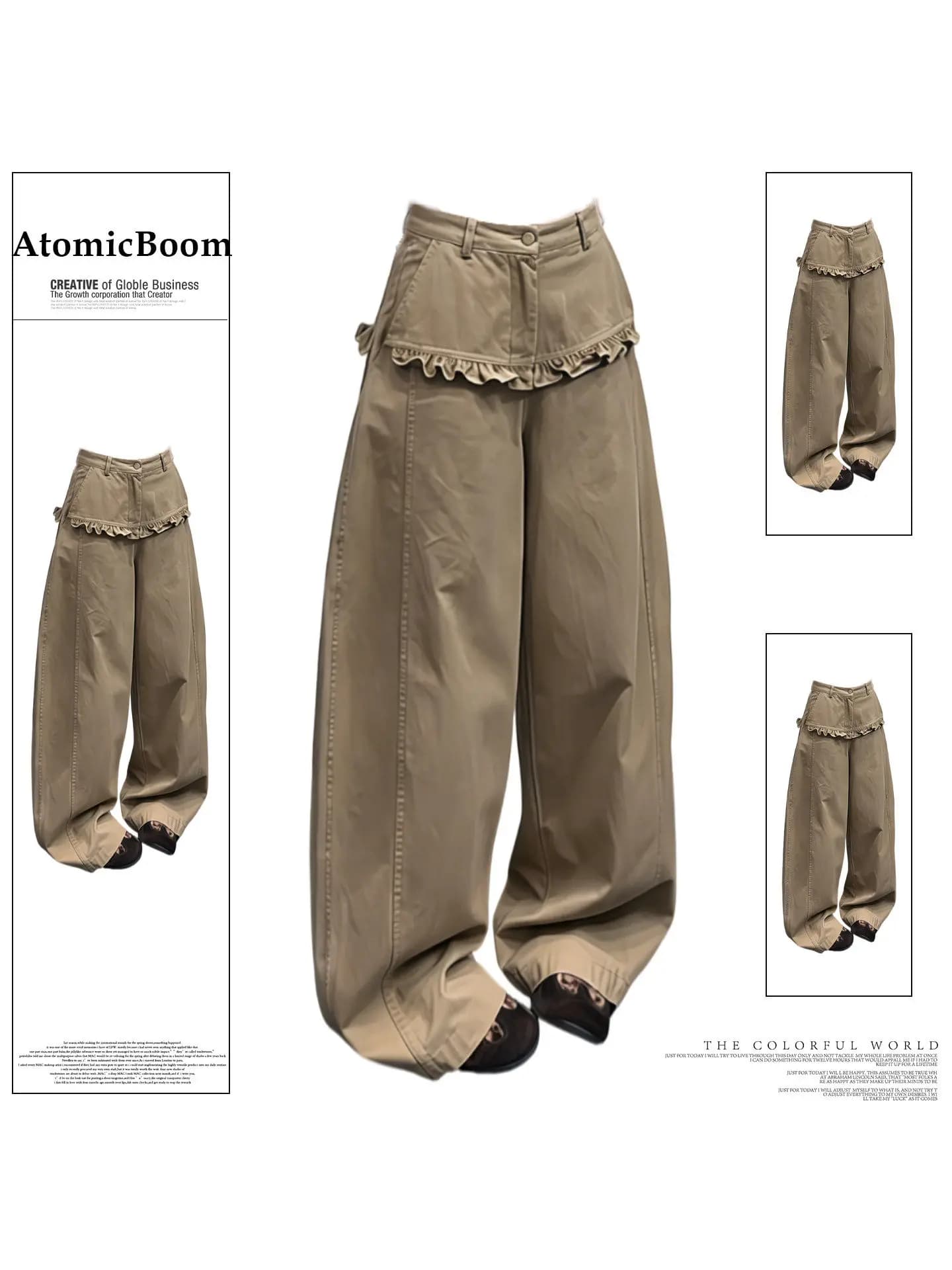 Retro American Lace Butt Curtain Pants Women's Loose Stylish Brown Denim Jeans Spring Summer New Style Fake Two-Piece One-Piece