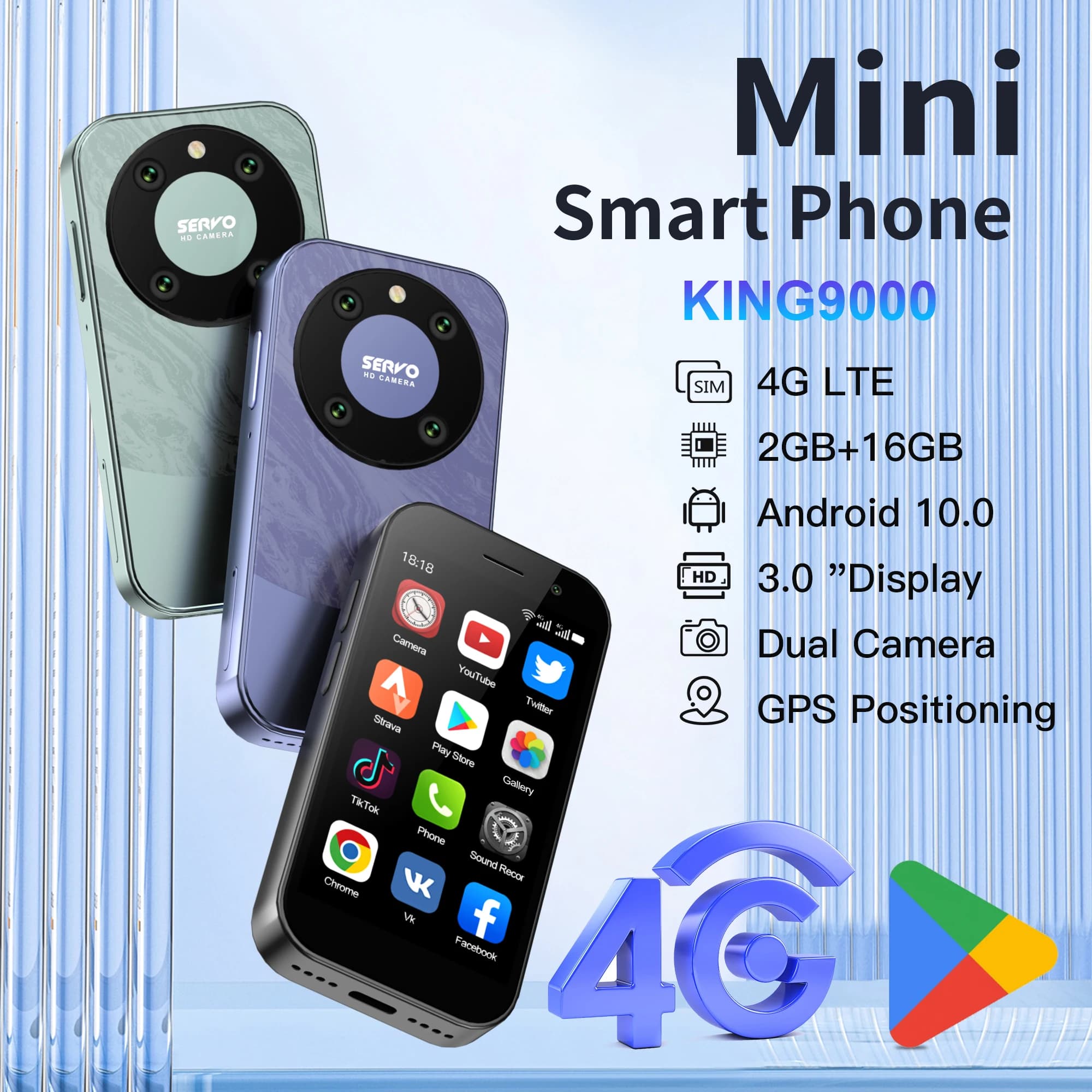 SERVO KING 9000 3.0 "Display HD Piccolo Smartphone Android 10.0 Rete 4G LTE 2GB + 16GB 2000mAh Riconoscimento facciale Mini telefono cellulare