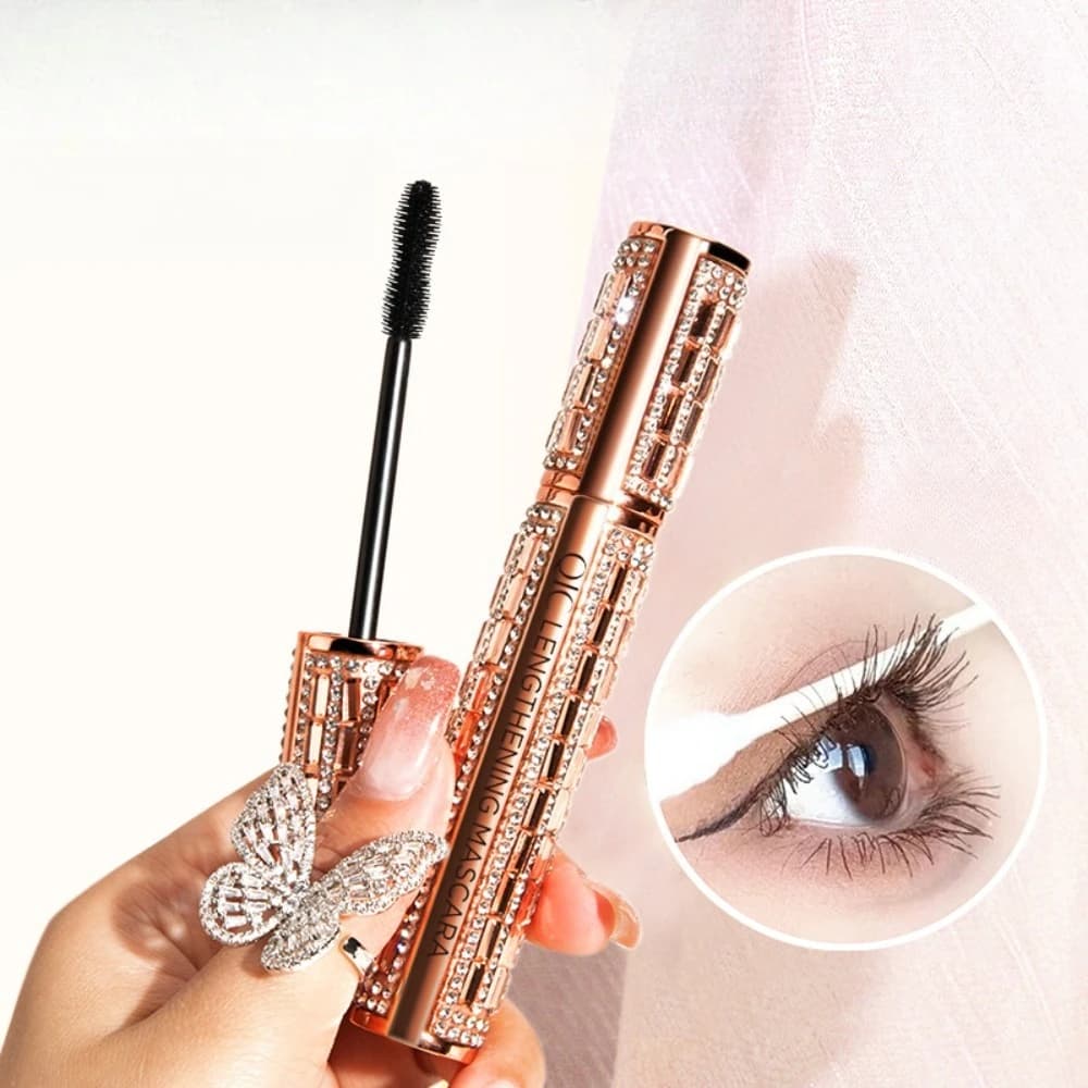 Mascara Glitter with Silicone Brush, Waterproof, Long Lifespan, Wrap Resistant, Natural Curved Effect for Sensible Eyes