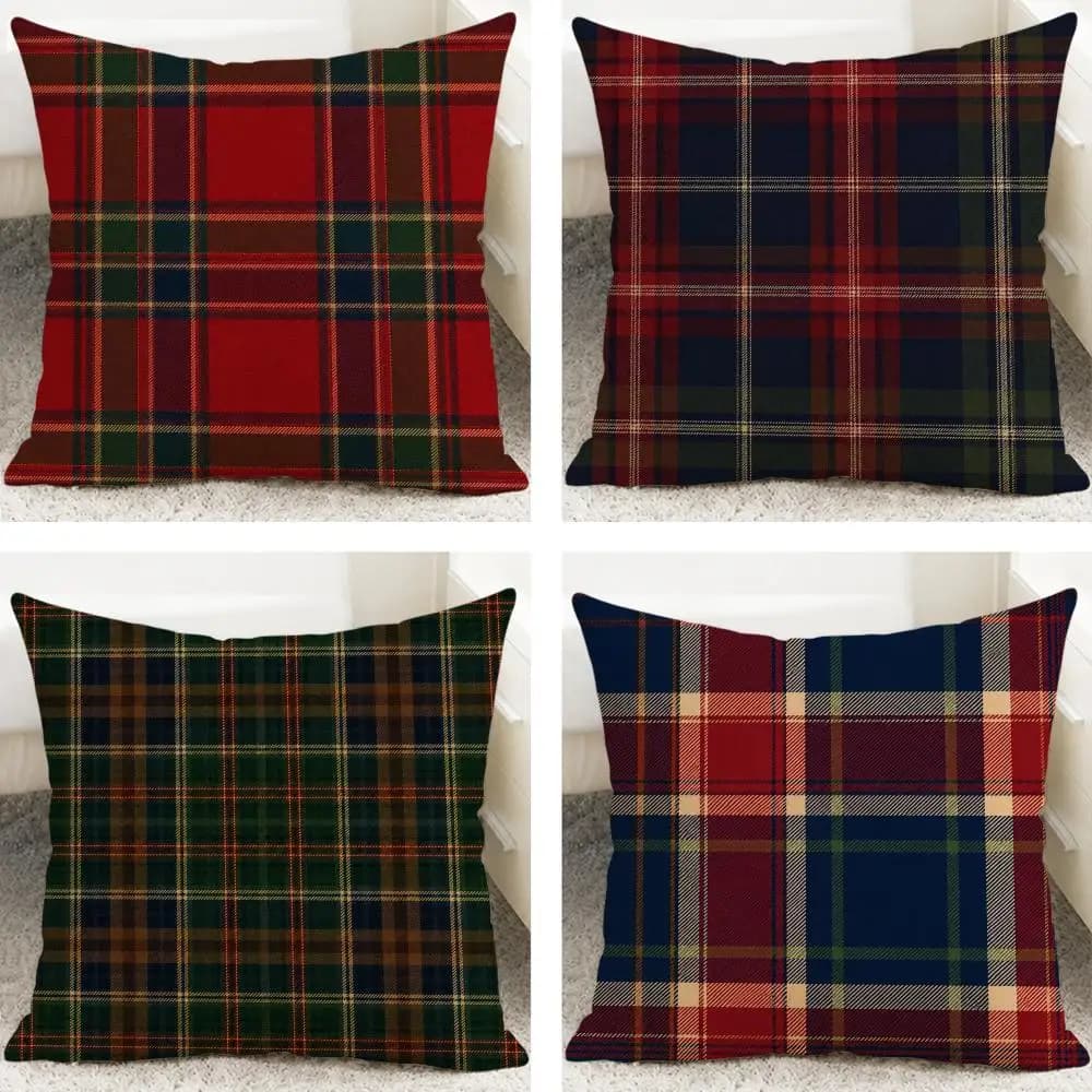 Pattern Plaid Tartan Cushion Cover Cushion Covers Natural Linen Breathable Sofa Bedroom Decor Pillowcase
