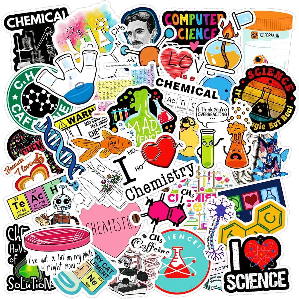 50 Pezzi Adesivi Chimici per Graffiti, per Fai-da-Te, Scrapbooking, Bottiglie d'Acqua, Telefoni, Laptop, Skateboard, Caschi