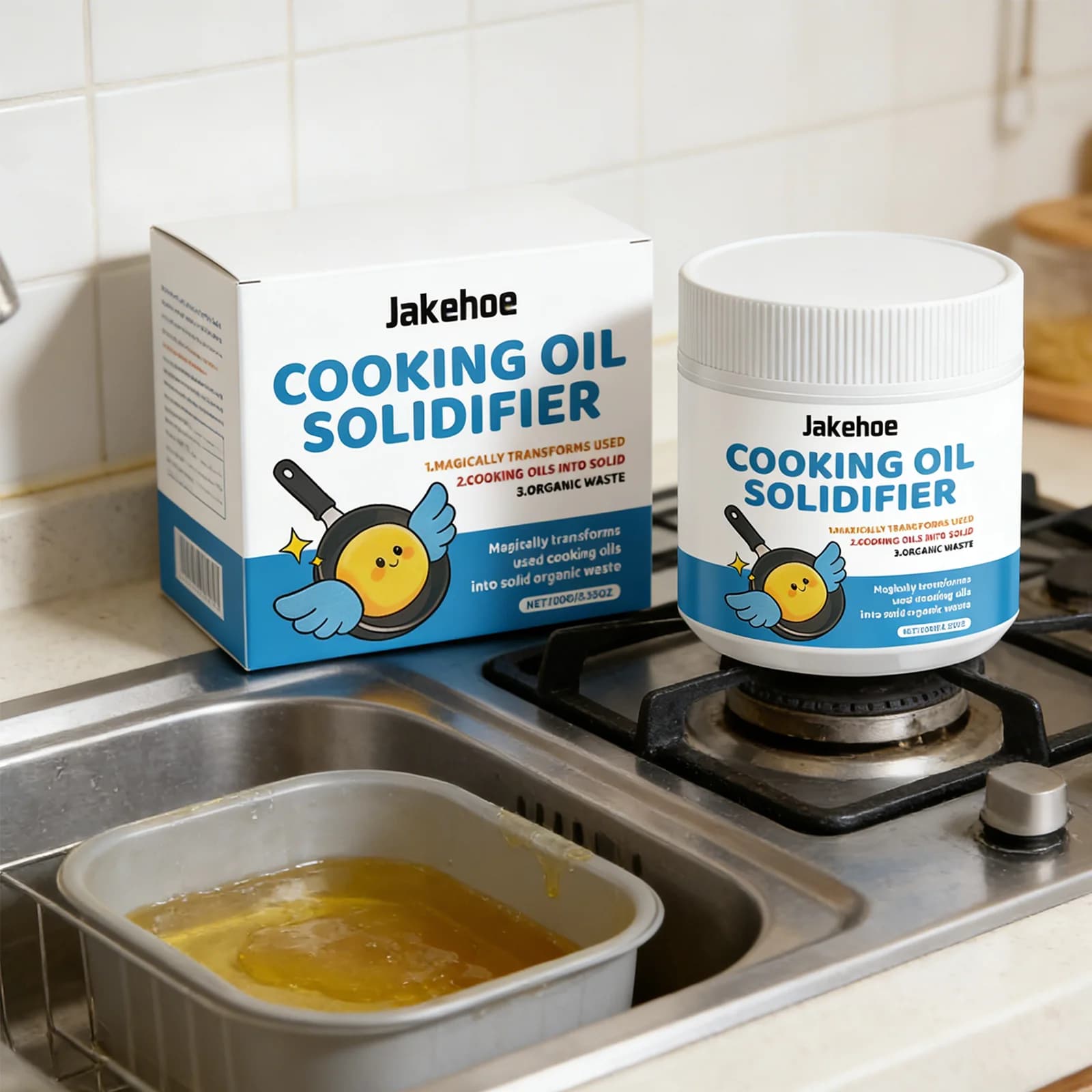 1-3 pz Solidificatore per Olio Esausto, Indurente per Olio da Cucina, Trattamento Grasso da Cucina, Ecologico, Detergente per Friggitrice 100g, Senza Disordine