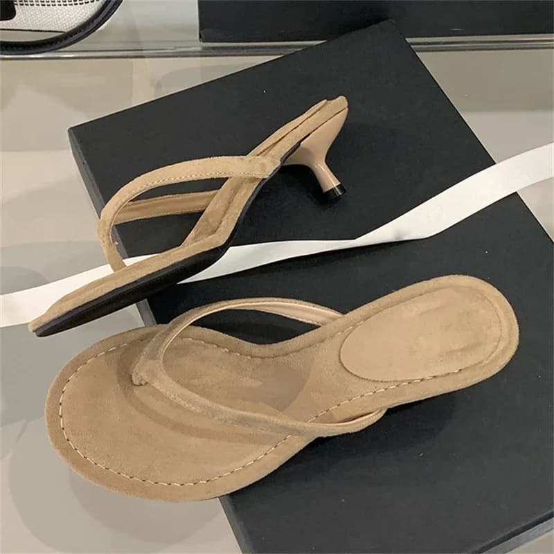 Eilyken Round Clip Toe Thin Low Heels Women Slippers Outdoor Casual Sandals 2026 New Summer Flip Flops Ladies Shoes