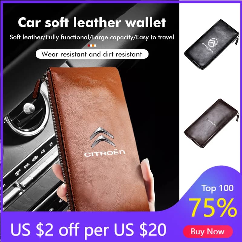Portafoglio in Pelle per Auto 2026, Porta Patente e Carte di Credito, Accessori Auto per Citroen C4 C3 C5 C1 C2