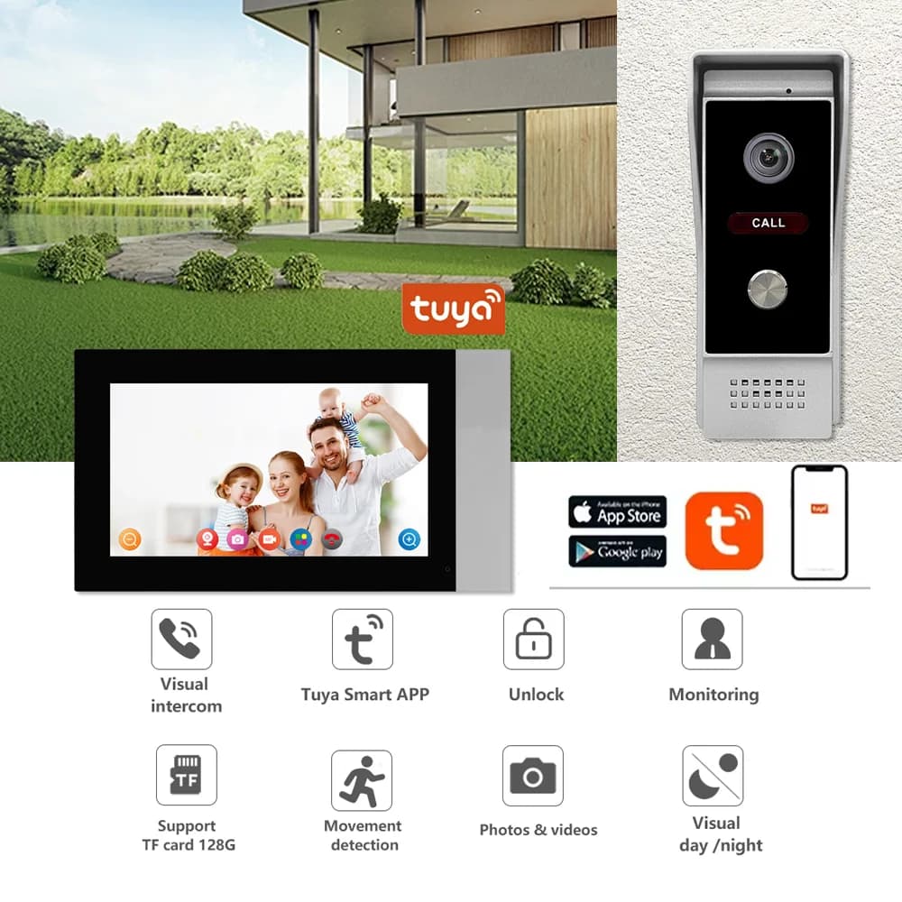 Videocitofono WIFI da 7" per videocitofono domestico Videocitofono 1080P Tuya per appartamento Villa