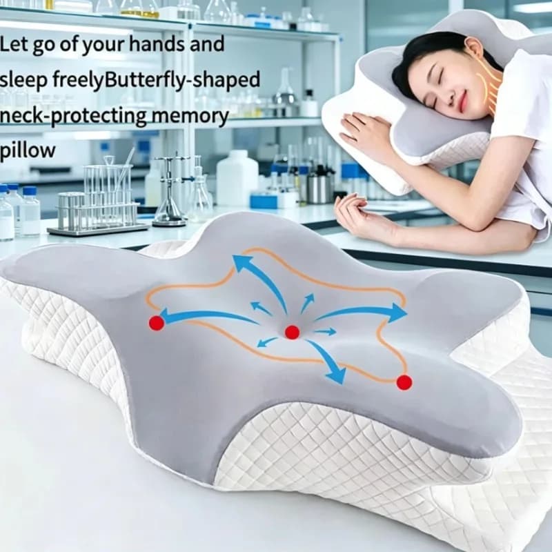 2-in-1 Ergonomic Molded Orthopedic Pillow One Unit Foam Cervical Cushion Comfortable Neck Support Pad for Sore Neck Relief Use