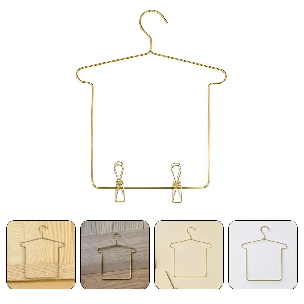 5Sets Mini Clothes Hangers Golden Metal Small Hangers for Dollhouse Clothes Closet Organizer Outfit Display Accessories