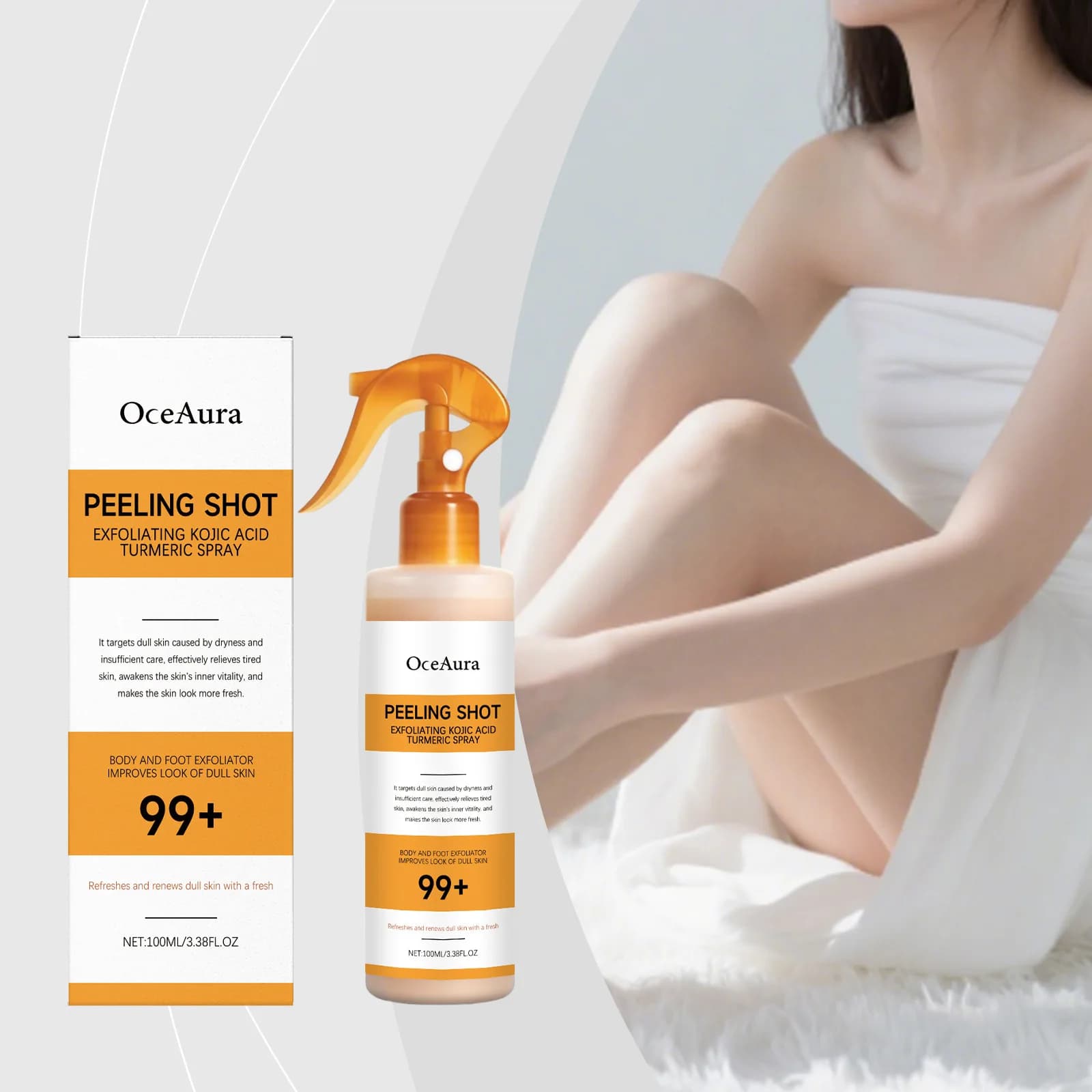 Spray Esfoliante Peeling Shot con Acido Kojico e Curcuma, Spray Detergente e Idratante per una Pulizia Delicata della Pelle del Corpo