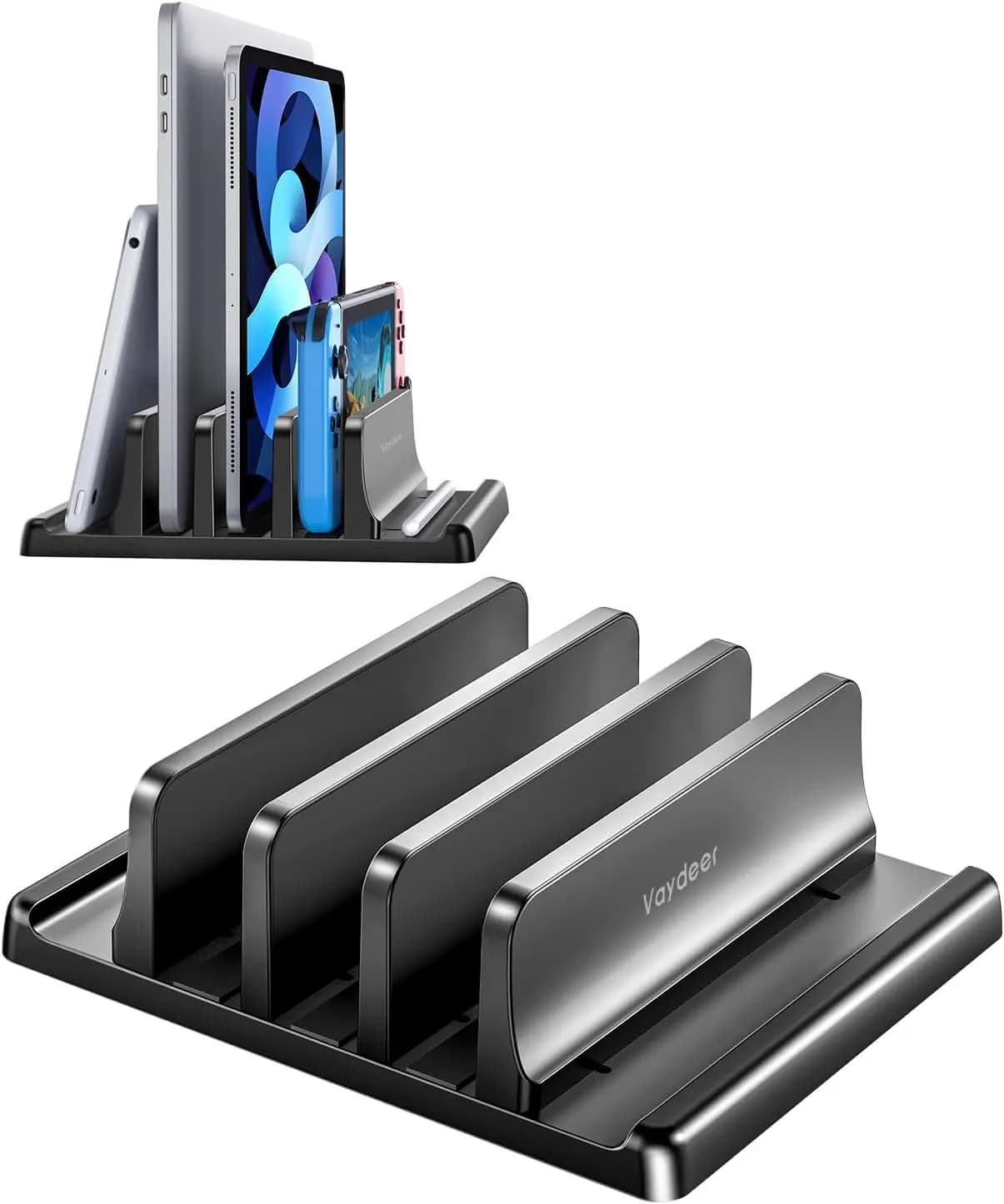 Supporto Verticale per Laptop a 3 Slot, Organizzatore da Scrivania Regolabile per MacBook/Surface/Chromebook, Design Salvaspazio