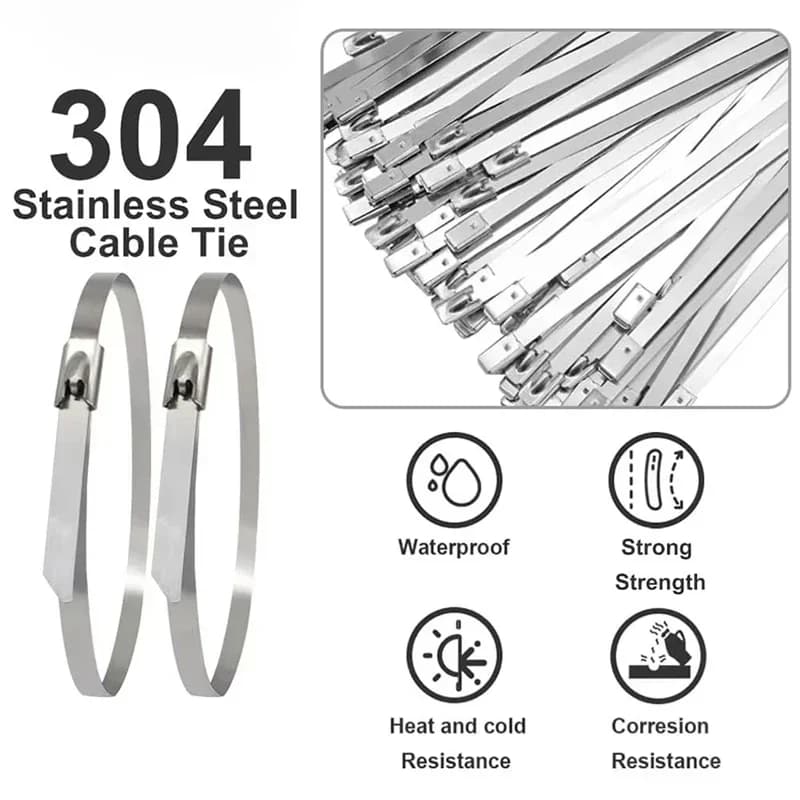 100Pcs Stainless Steel Cable Ties Metal Zip Ties Strap for Exhaust Wrap Multi-Purpose Heavy Duty Self-locking Fastening Ring