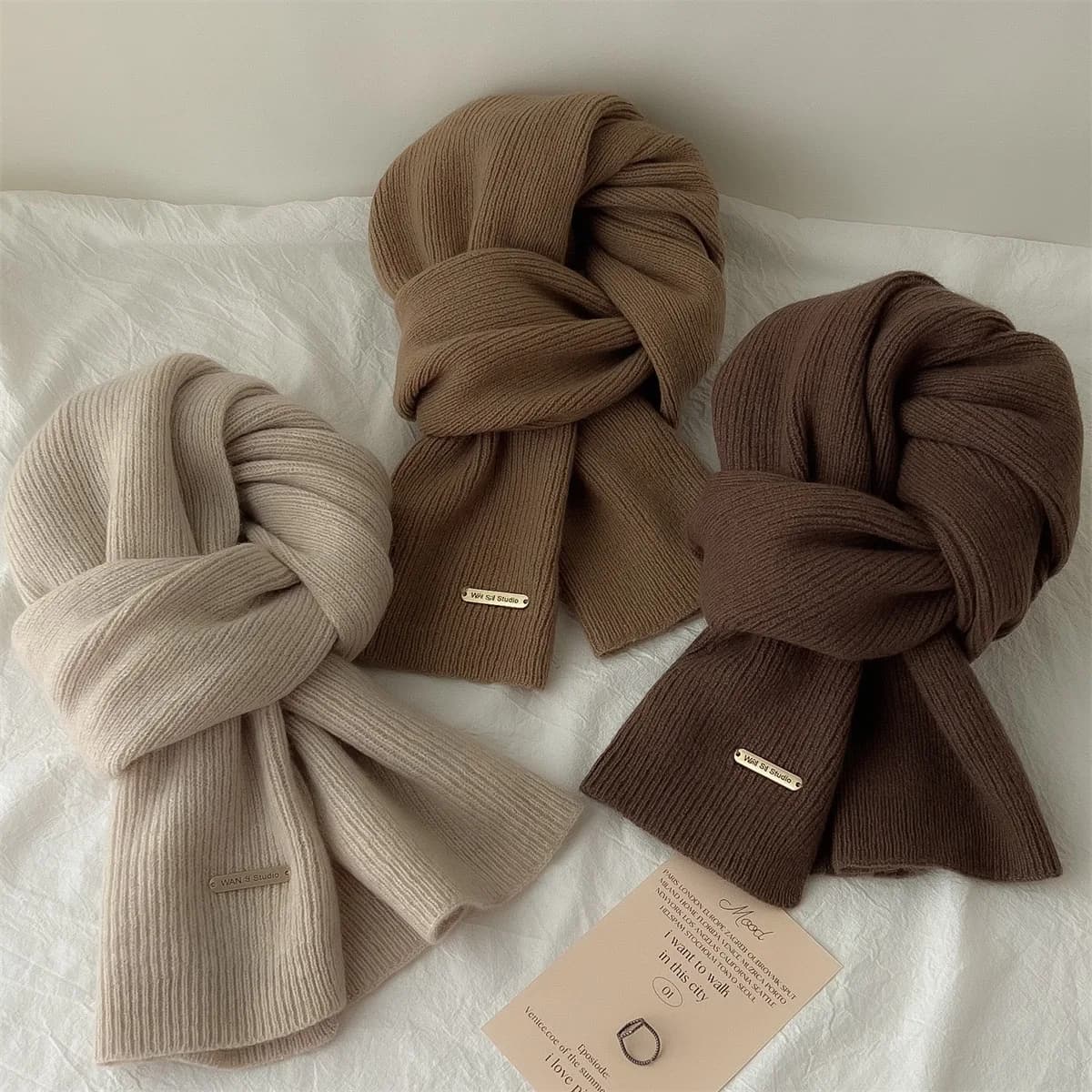 Scarf women's winter 2026 new wool knitted solid color small scarf trendy Korean thickened warm versatile long scarf
