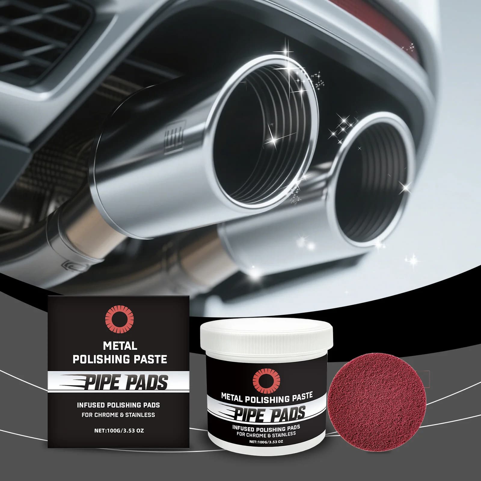 Kit per lucidatura metalli per auto Efficace rimozione graffi all'ossidazione Restauratore lucido per ruote in lega, paraurti, tubi di scarico 100G